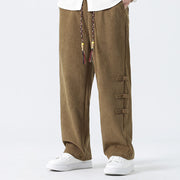 Buddha Stones Winter Solid Frog-Button Men's Drawstring Corduroy Straight Leg Pants With Pockets - image 2