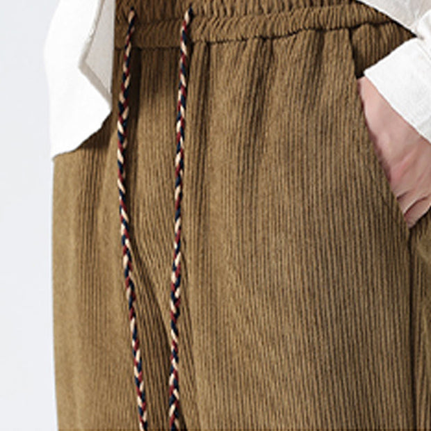 Buddha Stones Winter Solid Frog-Button Men's Drawstring Corduroy Straight Leg Pants With Pockets - image 8