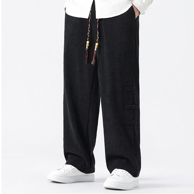 Buddha Stones Winter Solid Frog-Button Men's Drawstring Corduroy Straight Leg Pants With Pockets - image 13