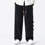 Buddha Stones Winter Solid Frog-Button Men's Drawstring Corduroy Straight Leg Pants With Pockets - Black - US/UK/AU46，EU56 (5XL) - image 12