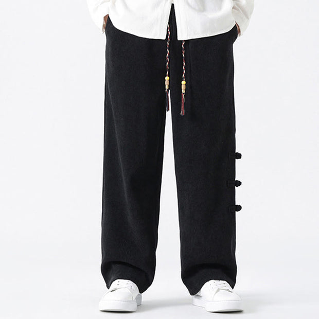 Buddha Stones Winter Solid Frog-Button Men's Drawstring Corduroy Straight Leg Pants With Pockets - Black - US/UK/AU46，EU56 (5XL) - image 12