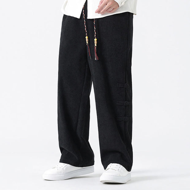 Buddha Stones Winter Solid Frog-Button Men's Drawstring Corduroy Straight Leg Pants With Pockets - image 19
