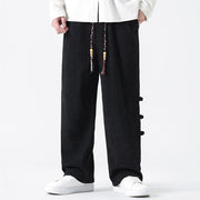 Buddha Stones Winter Solid Frog-Button Men's Drawstring Corduroy Straight Leg Pants With Pockets - image 21