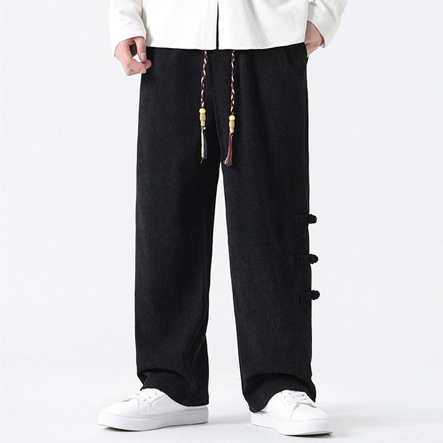 Buddha Stones Winter Solid Frog-Button Men's Drawstring Corduroy Straight Leg Pants With Pockets - image 21