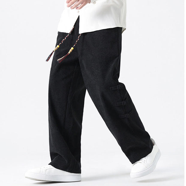 Buddha Stones Winter Solid Frog-Button Men's Drawstring Corduroy Straight Leg Pants With Pockets - image 14