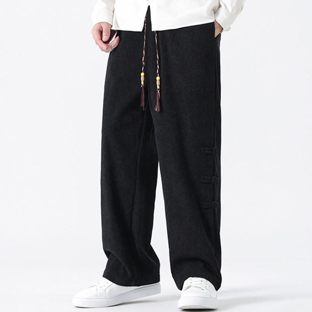 Buddha Stones Winter Solid Frog-Button Men's Drawstring Corduroy Straight Leg Pants With Pockets - image 20