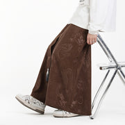 Buddha Stones Dragon Jacquard Drawstring Design Men's Corduroy Wide Leg Pants With Pockets - image 4
