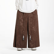 Buddha Stones Dragon Jacquard Drawstring Design Men's Corduroy Wide Leg Pants With Pockets - SaddleBrown - US/UK/AU46，EU56 (5XL) - image 0