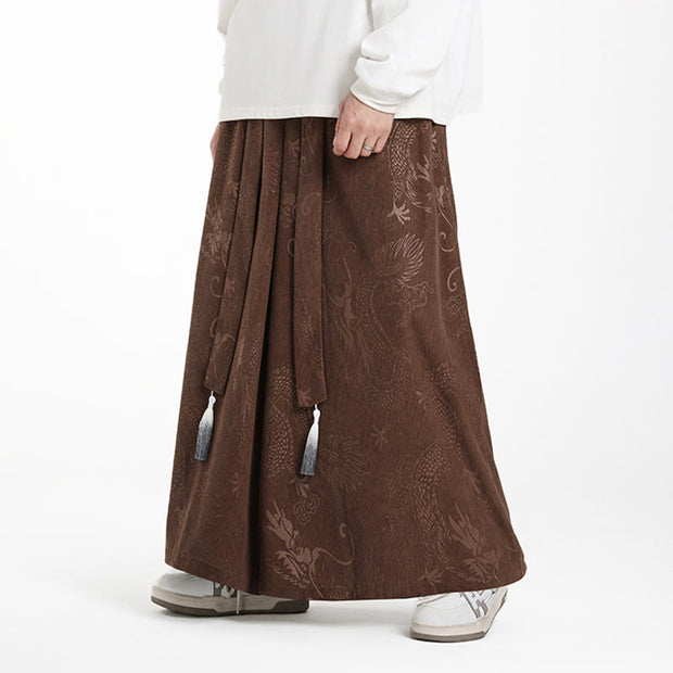 Buddha Stones Dragon Jacquard Drawstring Design Men's Corduroy Wide Leg Pants With Pockets - image 2