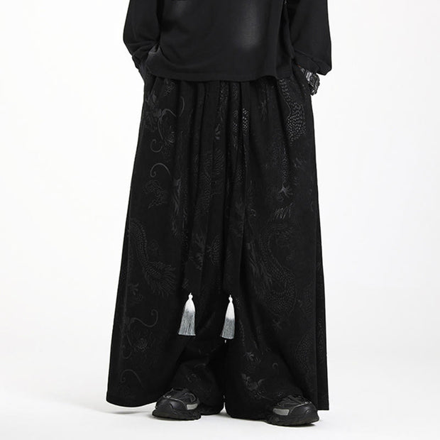 Buddha Stones Dragon Jacquard Drawstring Design Men's Corduroy Wide Leg Pants With Pockets - Black - US/UK/AU46，EU56 (5XL) - image 8