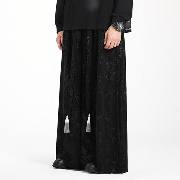 Buddha Stones Dragon Jacquard Drawstring Design Men's Corduroy Wide Leg Pants With Pockets - image 10