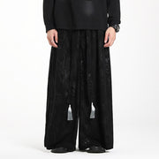 Buddha Stones Dragon Jacquard Drawstring Design Men's Corduroy Wide Leg Pants With Pockets - image 16