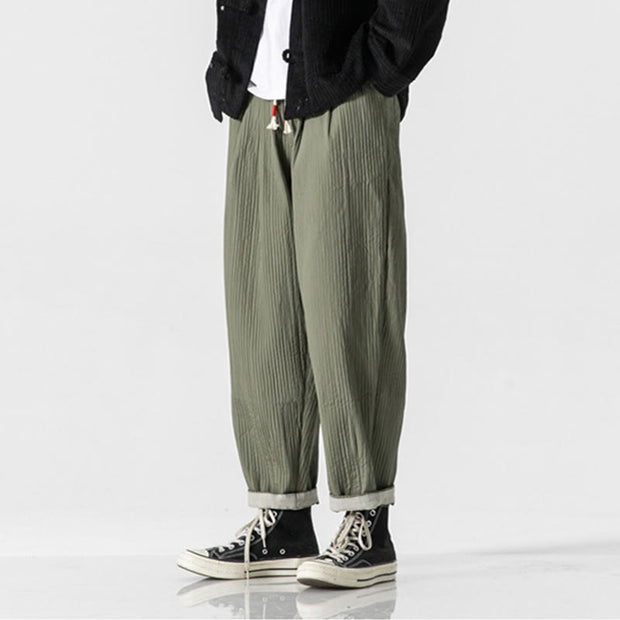 Buddha Stones Fall Solid Color Drawstring Men's Ankle-Length Harem Pants With Pockets - image 3