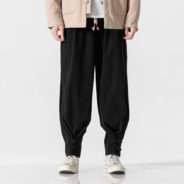 Buddha Stones Fall Winter Men's Pure Color Button Design Cotton Straight Leg Pants With Pockets - Black - US/UK/AU46，EU56 (5XL) - image 23