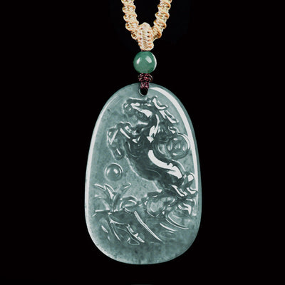 Buddha Stones Year Of The Horse Dragon Handcarved Copper Coins Jade Rope Prosperity Energy Necklace Pendants - image 0