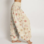 Buddha Stones Cotton Simple Refreshing Flower Leaf Pattern Women's Elastic Waist Harem Pants - image 2