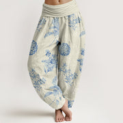 Buddha Stones Cotton Refresh Hydrangea Clustered Flowers Pattern Women's Elastic Waist Harem Pants - Beige - US16，UK/AU20，EU48 (3XL) - image 0