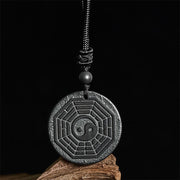 Buddha Stones Authentic Shungite Stone Yin Yang Bagua Protection Necklace Pendant - image 2