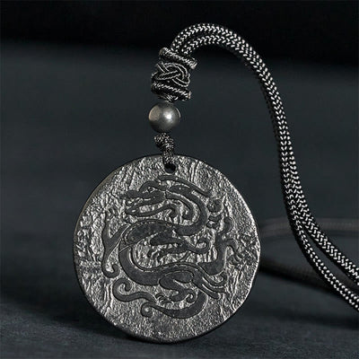Buddha Stones Carved Dragon Pattern Authentic Shungite Stone Inner Strength Necklace Pendant - Shungite Stone(Protection ♥ Grounding) - 35-40mm - image 0