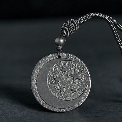 Buddha Stones Moon Star Round Design Authentic Shungite Stone Protection Necklace Pendant - Shungite Stone(Protection ♥ Grounding) - 35-40mm - image 0