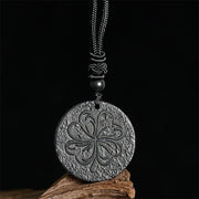 Buddha Stones Four Leaf Clover Authentic Shungite Stone Graphite Stone Protection Necklace Pendant - image 1