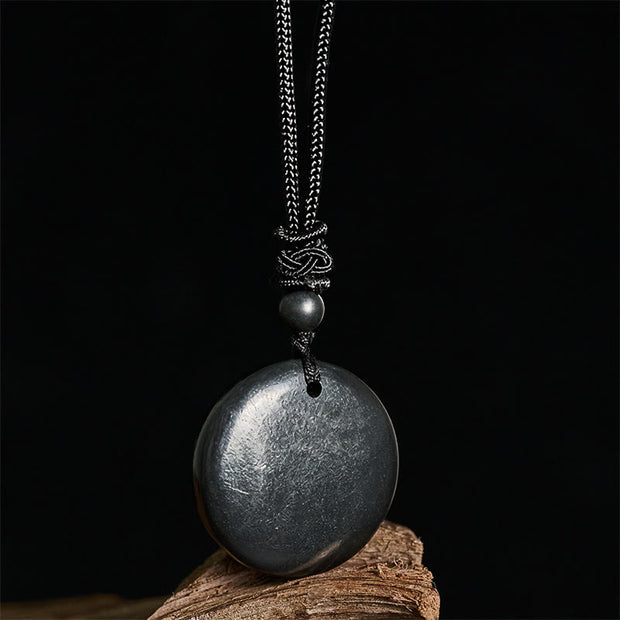 Buddha Stones Geometric Round Authentic Shungite Stone Rope Inner Strength Necklace Pendant - image 4