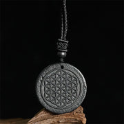Buddha Stones Flower of Life Carving Design Authentic Shungite Stone Protection Necklace Pendant - image 2