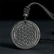Buddha Stones Flower of Life Carving Design Authentic Shungite Stone Protection Necklace Pendant - Flower of Life(Relief Carving) - 35-40mm - image 0