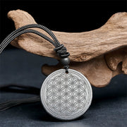 Buddha Stones Flower of Life Carving Design Authentic Shungite Stone Protection Necklace Pendant - image 8