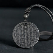 Buddha Stones Flower of Life Carving Design Authentic Shungite Stone Protection Necklace Pendant - Flower of Life(Intaglio Carving) - 35-40mm - image 7