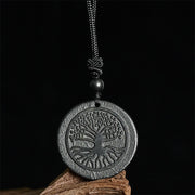 Buddha Stones The Tree of Life Carving Pattern Authentic Shungite Stone Protection Necklace Pendant - image 2