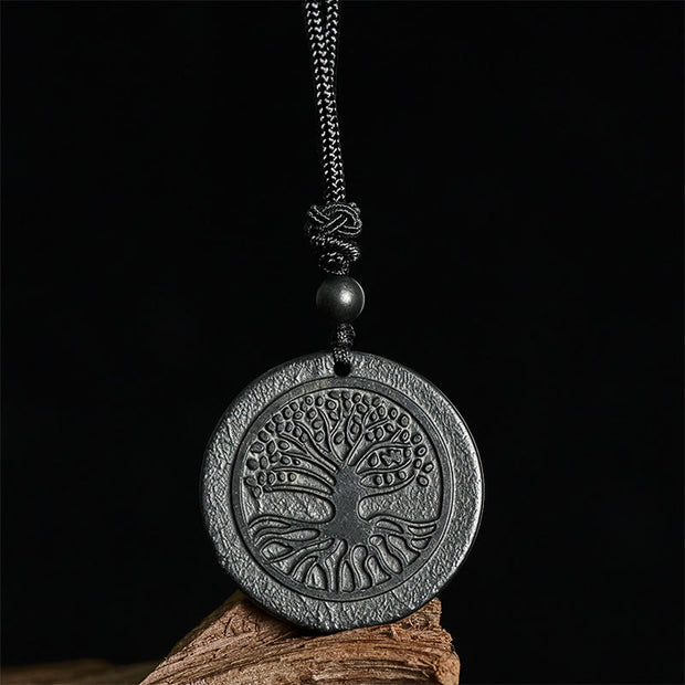 Buddha Stones The Tree of Life Carving Pattern Authentic Shungite Stone Protection Necklace Pendant - image 2