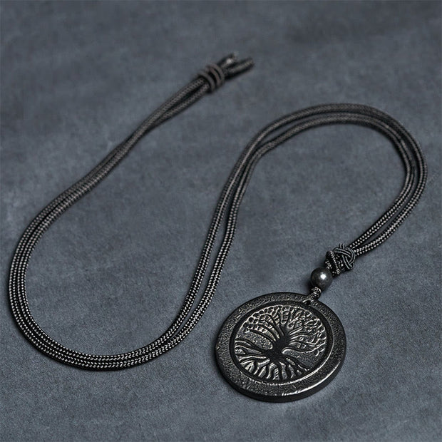 Buddha Stones The Tree of Life Carving Pattern Authentic Shungite Stone Protection Necklace Pendant - image 5