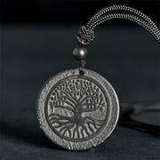 Buddha Stones The Tree of Life Carving Pattern Authentic Shungite Stone Protection Necklace Pendant - The Tree of Life(Enlightenment ♥ Connection) - 35-40mm - image 0