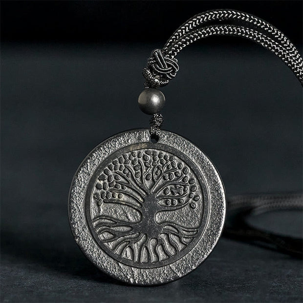 Buddha Stones The Tree of Life Carving Pattern Authentic Shungite Stone Protection Necklace Pendant - The Tree of Life(Enlightenment ♥ Connection) - 35-40mm - image 0