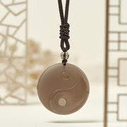 Buddha Stones Yin Yang Symbol Ice Obsidian Positive Necklace Pendant - image 1