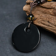 Buddha Stones Yin Yang Symbol Om Mani Padme Hum Black Obsidian Strength Necklace Pendant - image 4
