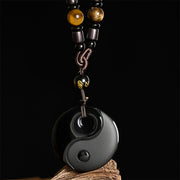 Buddha Stones Yin Yang Symbol Om Mani Padme Hum Black Obsidian Strength Necklace Pendant - image 1