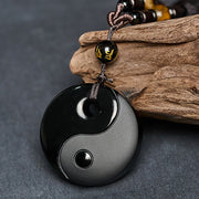 Buddha Stones Yin Yang Symbol Om Mani Padme Hum Black Obsidian Strength Necklace Pendant - image 3