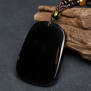 Buddha Stones Year of the Horse Monkey Pattern Om Mani Padme Hum Black Obsidian Strength Necklace Pendant - image 4