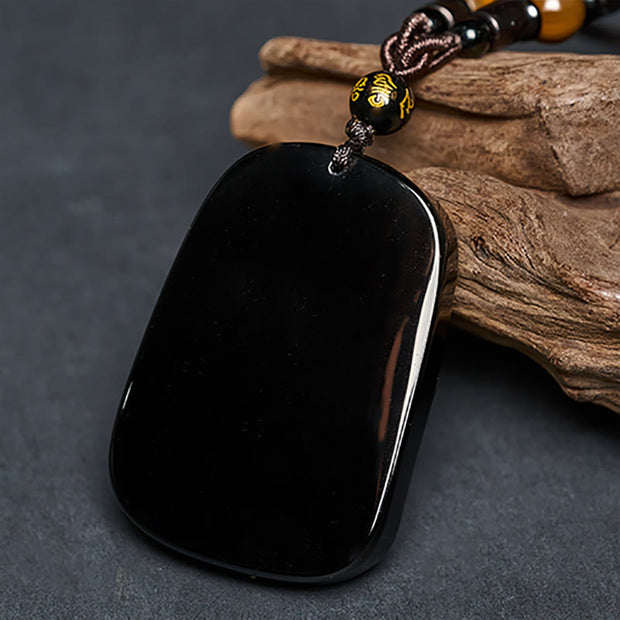 Buddha Stones Year of the Horse Monkey Pattern Om Mani Padme Hum Black Obsidian Strength Necklace Pendant - image 4