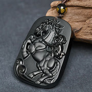Buddha Stones Year of the Horse Monkey Pattern Om Mani Padme Hum Black Obsidian Strength Necklace Pendant - image 3