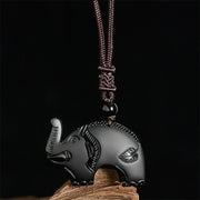 Buddha Stones Elephant Symbol Carved Design Black Obsidian Strength Necklace Pendant - image 2