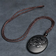 Buddha Stones Wolf Head Natural Black Obsidian Strength Necklace Pendant - image 7