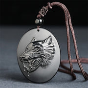 Buddha Stones Wolf Head Natural Black Obsidian Strength Necklace Pendant - Black Obsidian(Pendant Size: 52*41mm) - image 0