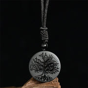 Buddha Stones Natural The Tree of Life Pattern Black Obsidian Transformation Necklace Pendant - image 2