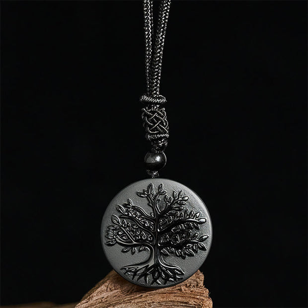 Buddha Stones Natural The Tree of Life Pattern Black Obsidian Transformation Necklace Pendant - image 2