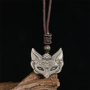 Buddha Stones Relief Fox Design Silver Sheen Obsidian Ice Obsidian Protection Necklace Pendant - image 4
