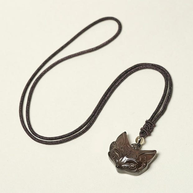 Buddha Stones Relief Fox Design Silver Sheen Obsidian Ice Obsidian Protection Necklace Pendant - image 13