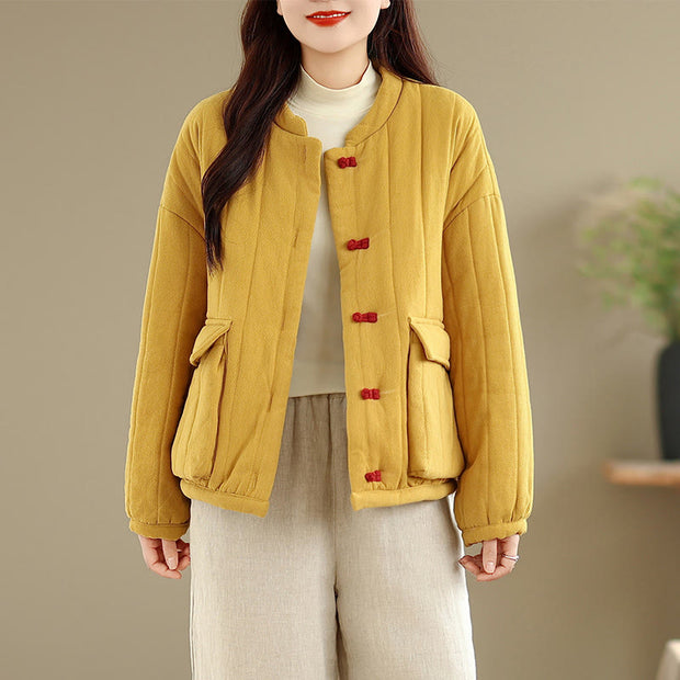 Buddha Stones Frog-button Striped Design Long Sleeve Thickened Cotton Women's Jacket With Pockets - image 10
